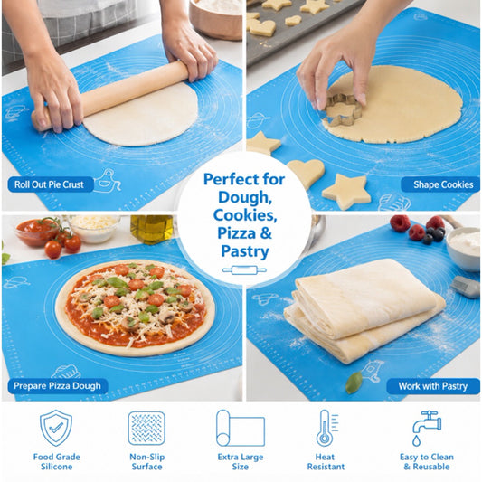 Silicone Baking & Rolling Mat with Measurement Guide – Non-Stick, Reusable, Easy to Clean