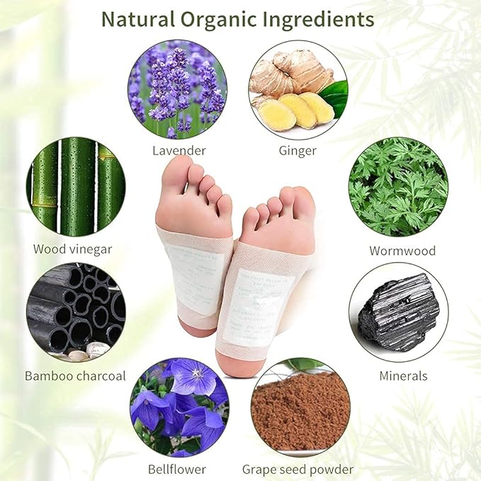 Foot care product with natural organic ingredients displayed around it on a light background.