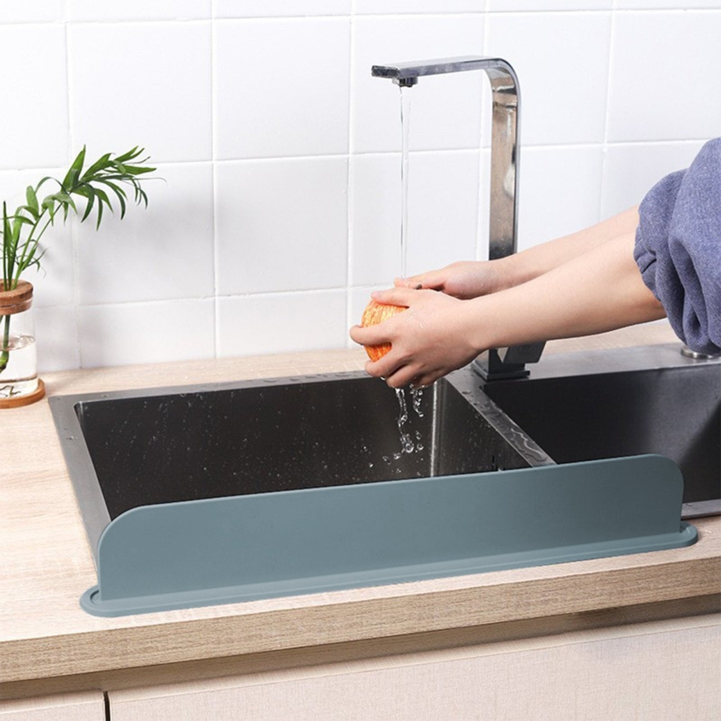 Silicone Sink Splash Guard with Double Suction Cups | Flexible Water Splash Stopper for Kitchen & Bathroom (15-Inch)