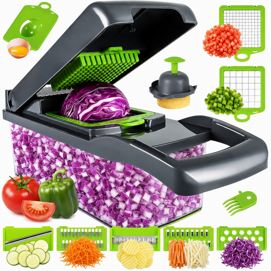 14-in-1 Multi-Function Vegetable Chopper & Slicer | Manual Mandoline Cutter & Grinder with Container