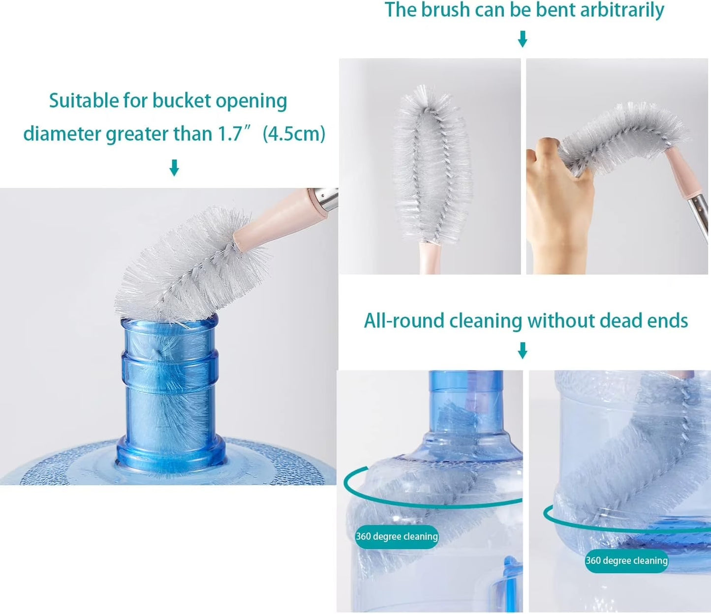 19 Litre Water Bottle Cleaning Brush with Stainless Steel Rod