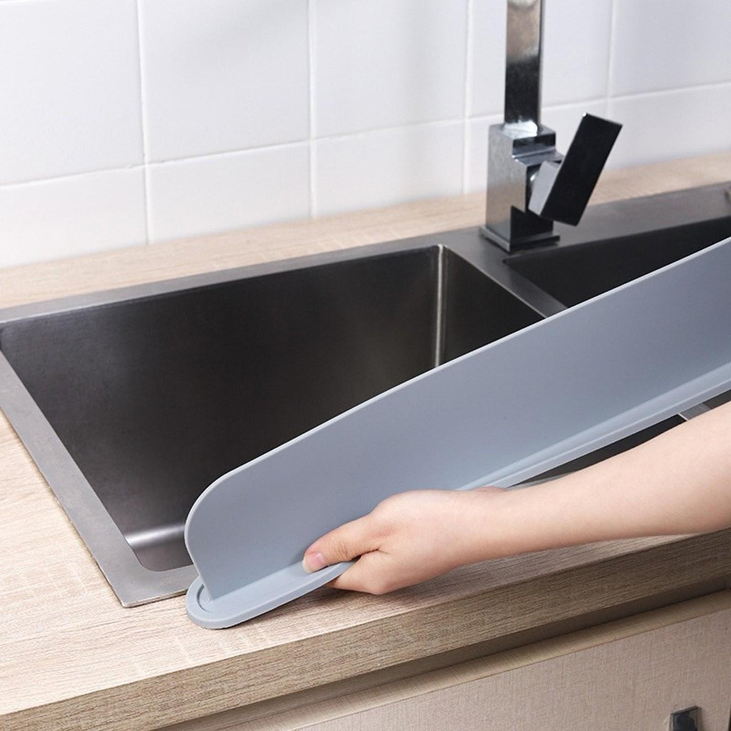 Silicone Sink Splash Guard with Double Suction Cups | Flexible Water Splash Stopper for Kitchen & Bathroom (15-Inch)