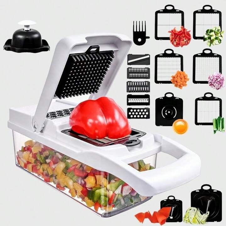 14-in-1 Multi-Function Vegetable Chopper & Slicer | Manual Mandoline Cutter & Grinder with Container