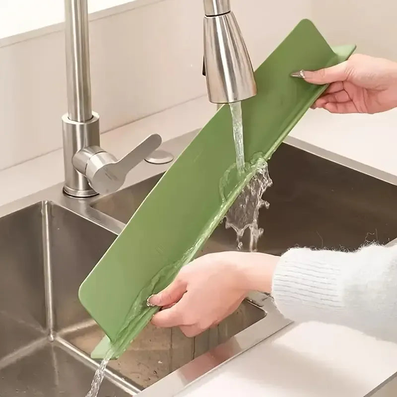 Silicone Sink Splash Guard with Double Suction Cups | Flexible Water Splash Stopper for Kitchen & Bathroom (15-Inch)
