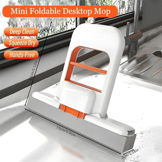 Foldable Mini Mop with Self-Squeezing Design | Portable Desktop Wet & Dry Cleaning Mop for Kitchen, Bathroom & Car