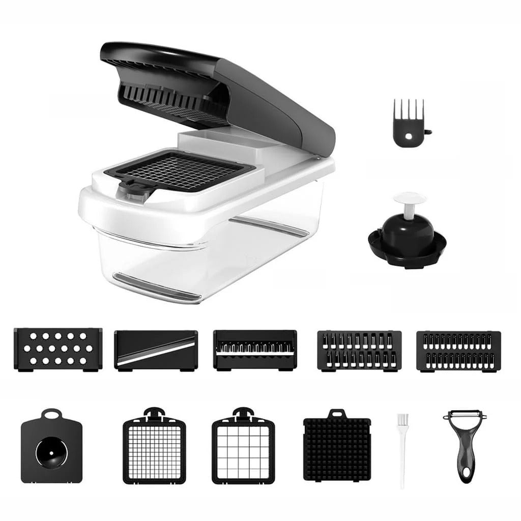 14-in-1 Multi-Function Vegetable Chopper & Slicer | Manual Mandoline Cutter & Grinder with Container