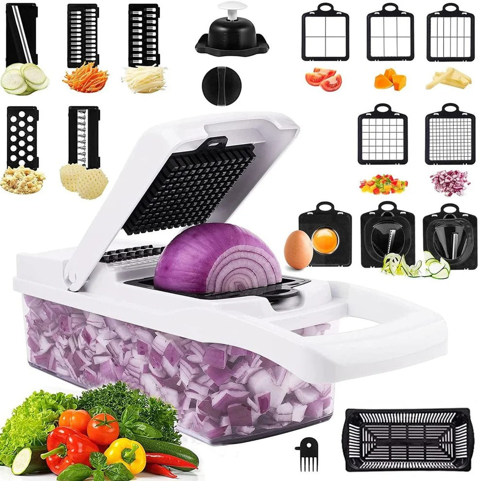 14-in-1 Multi-Function Vegetable Chopper & Slicer | Manual Mandoline Cutter & Grinder with Container